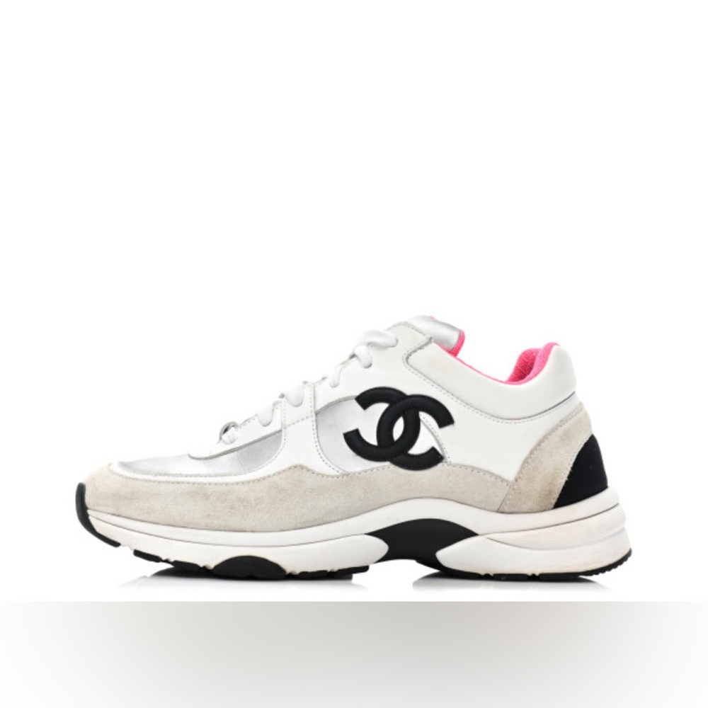 Chanel White Pink & Blue Sneakers